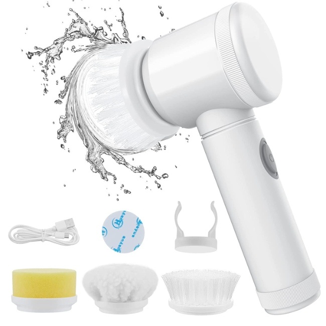 LEO 5 In 1 Electric Cleaning Magic Brush Multifunctional Spin Cleaner Brush With 5 Brush Heads and Charging Cord For Multi Use Kitchen Tiles Carpet Sink Basin Bathroom Dish Pots Wall Shoe Car Surfaces (1)