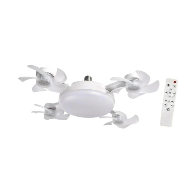 LEO Ceiling Fan with Light Remote Control Lamp for Entryway Living Room Bathroom 4 Heads Fan 55cm (White)
