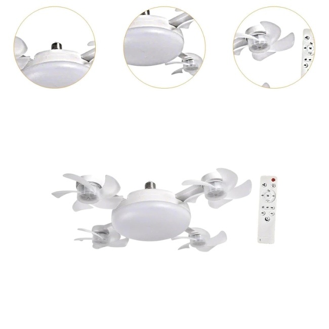 LEO Ceiling Fan with Light Remote Control Lamp for Entryway Living Room Bathroom 4 Heads Fan 55cm (White)