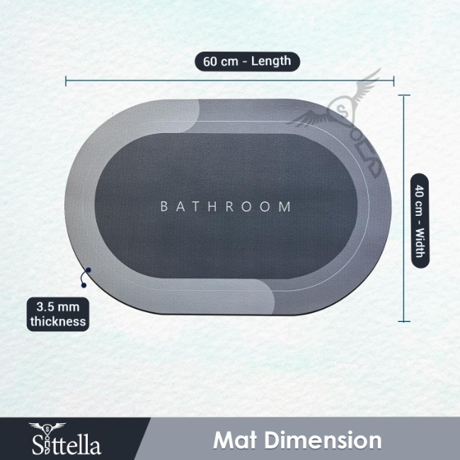 LEO 1 Pc Rubber Oval Bath Mat,Anti-Skid Water Soaking Bathroom Rug Door,Floor Mat, Soft Quick Dry Water Absorbent Mat For Home Office 40X60Cm-Grey